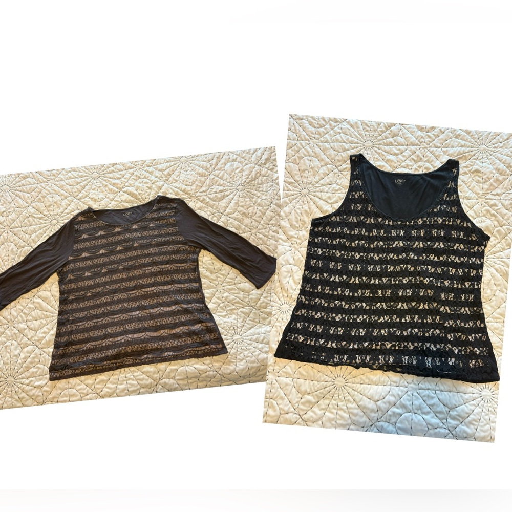 LOFT set of 2 lace striped XL shirts